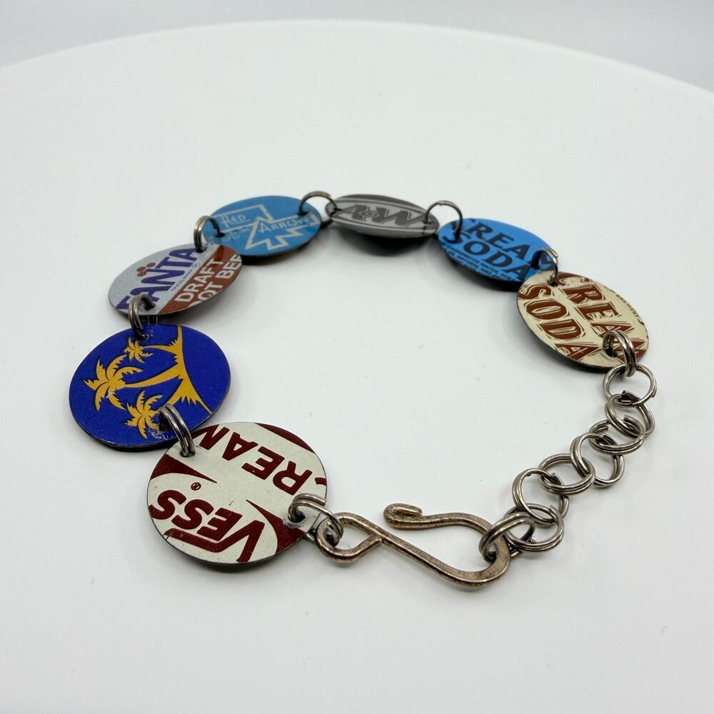 VTG Recycled Soda Can Tin Panel Link Bracelet Eco Pop Art Upcycled Vess Fanta
